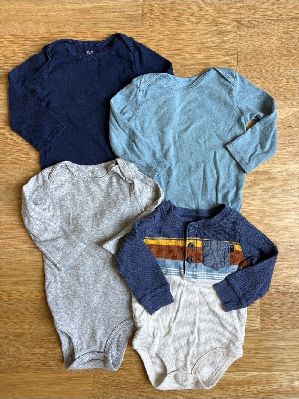 ASSORTED BRANDS | Neutral & Blue Long-Sleeve Baby Bodysuit Set - 4-Pack